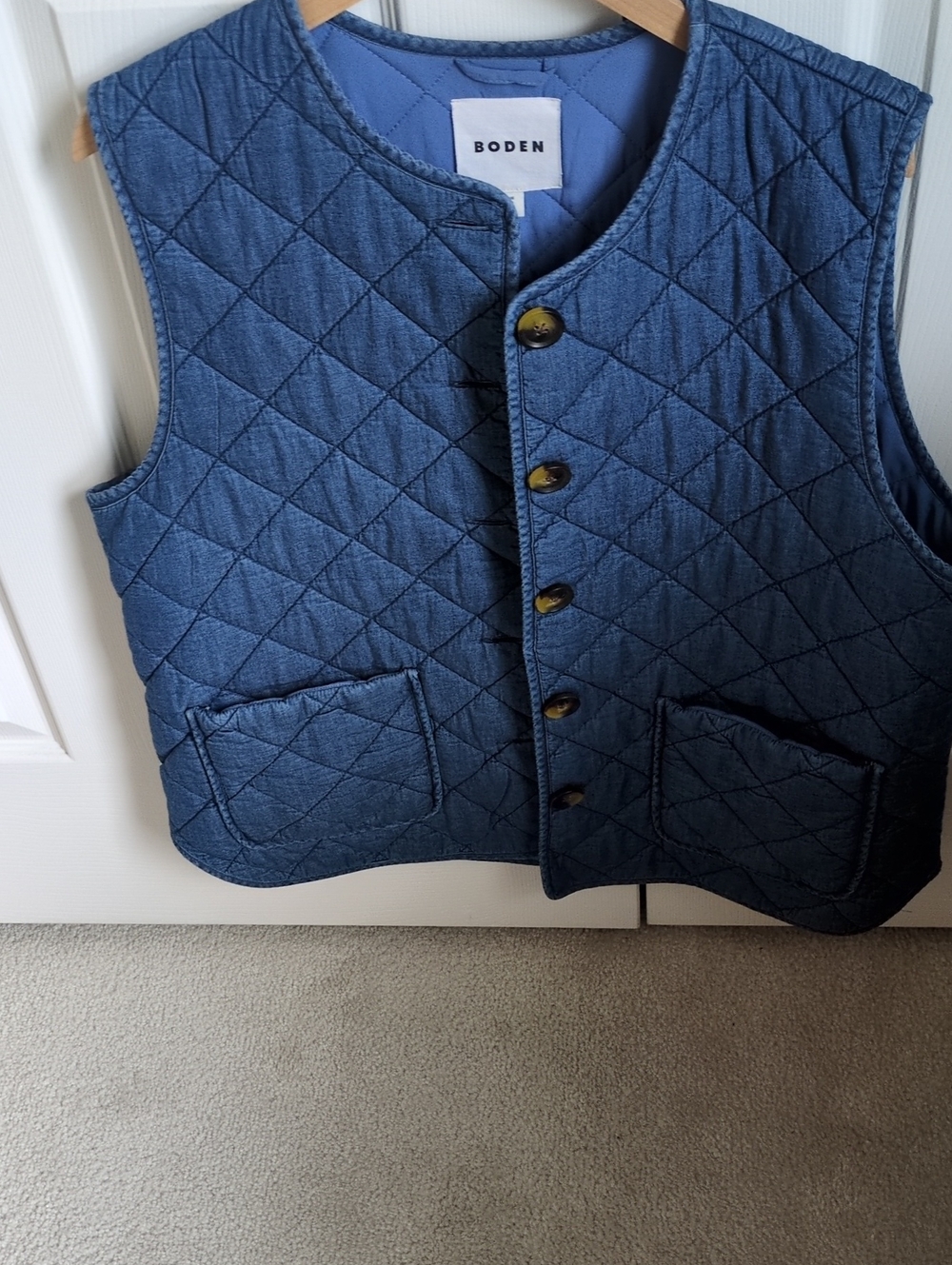 Like New - Boden Quilted Denim-Blue Sleeveless Vest